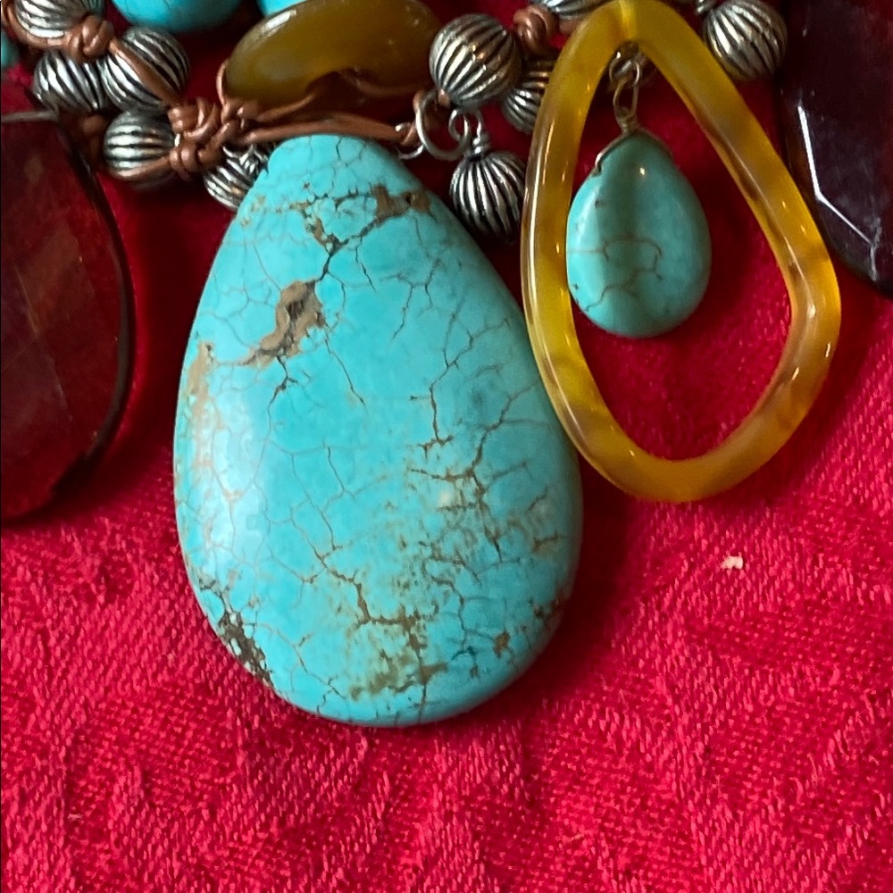 Chico’s Turquoise and Glass Statement Necklace - Picture 3 of 13